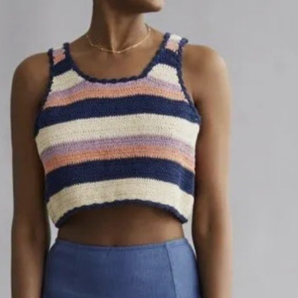 By Together Striped knit Crochet Tank cropped Top 100% cotton EUC - Picture 7 of 7